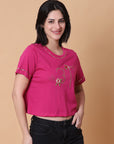 Mukaish Work T-shirt- Majenta