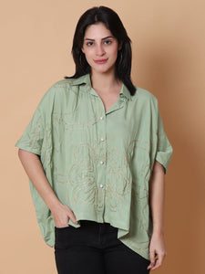 Gota Work Kaftaan Top - Aqua Green