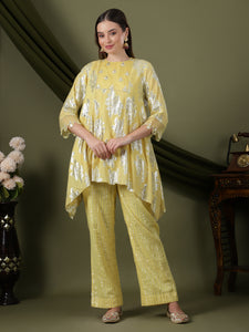 Women Lurex Cotton Co-Ord Set - Yellow