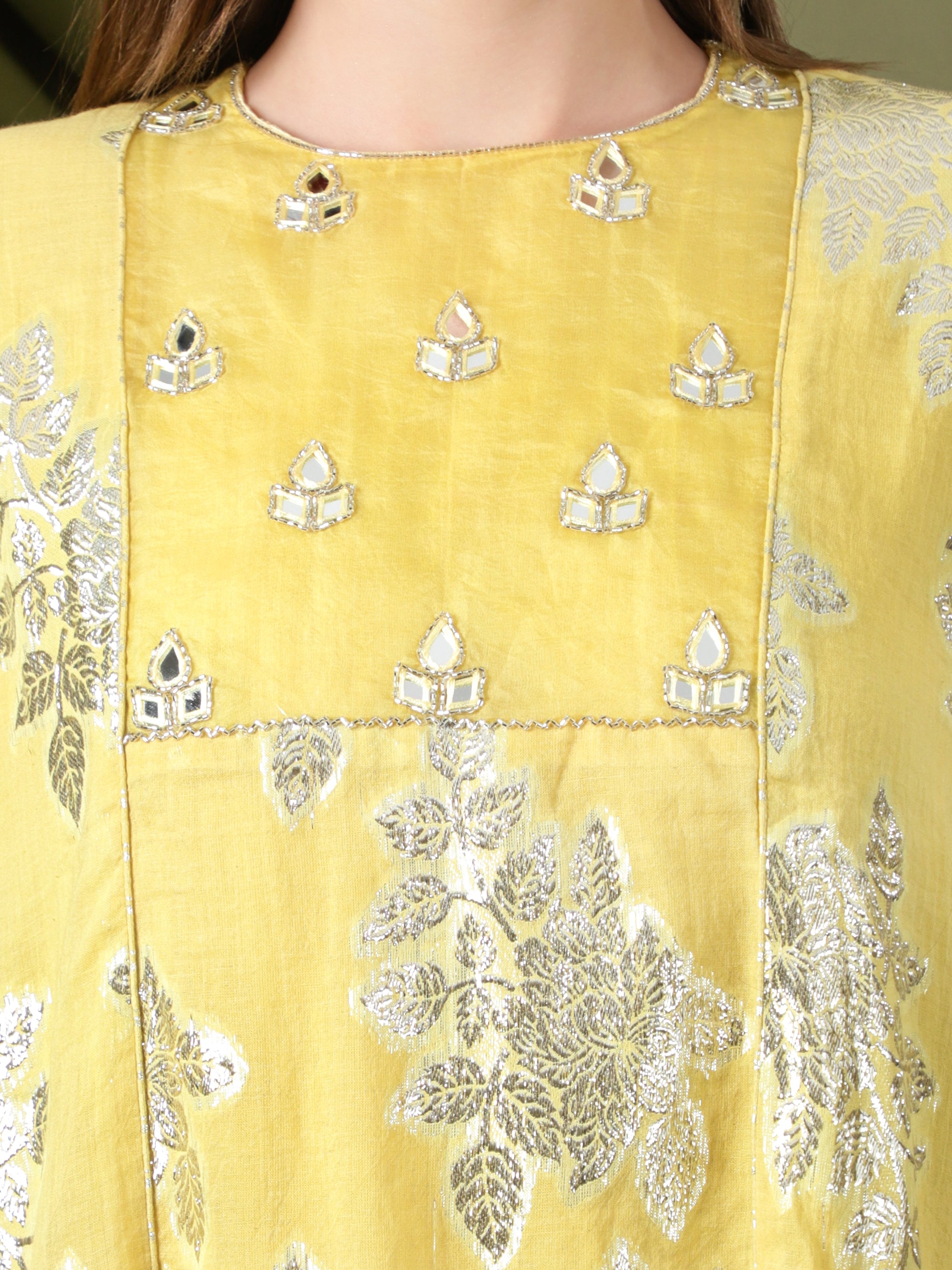 Women Lurex Cotton Co-Ord Set - Yellow