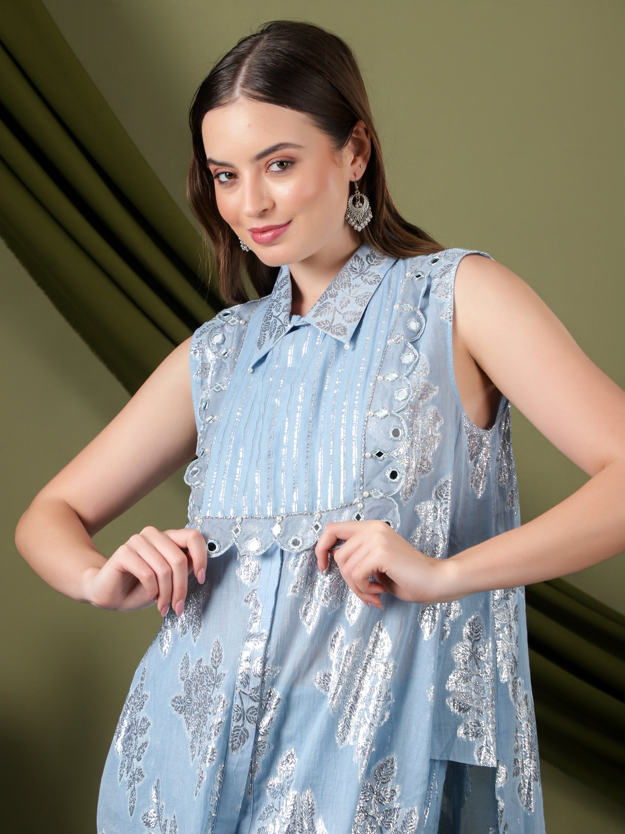 Lurex Cotton Women Co-Ord Set  -  Blue