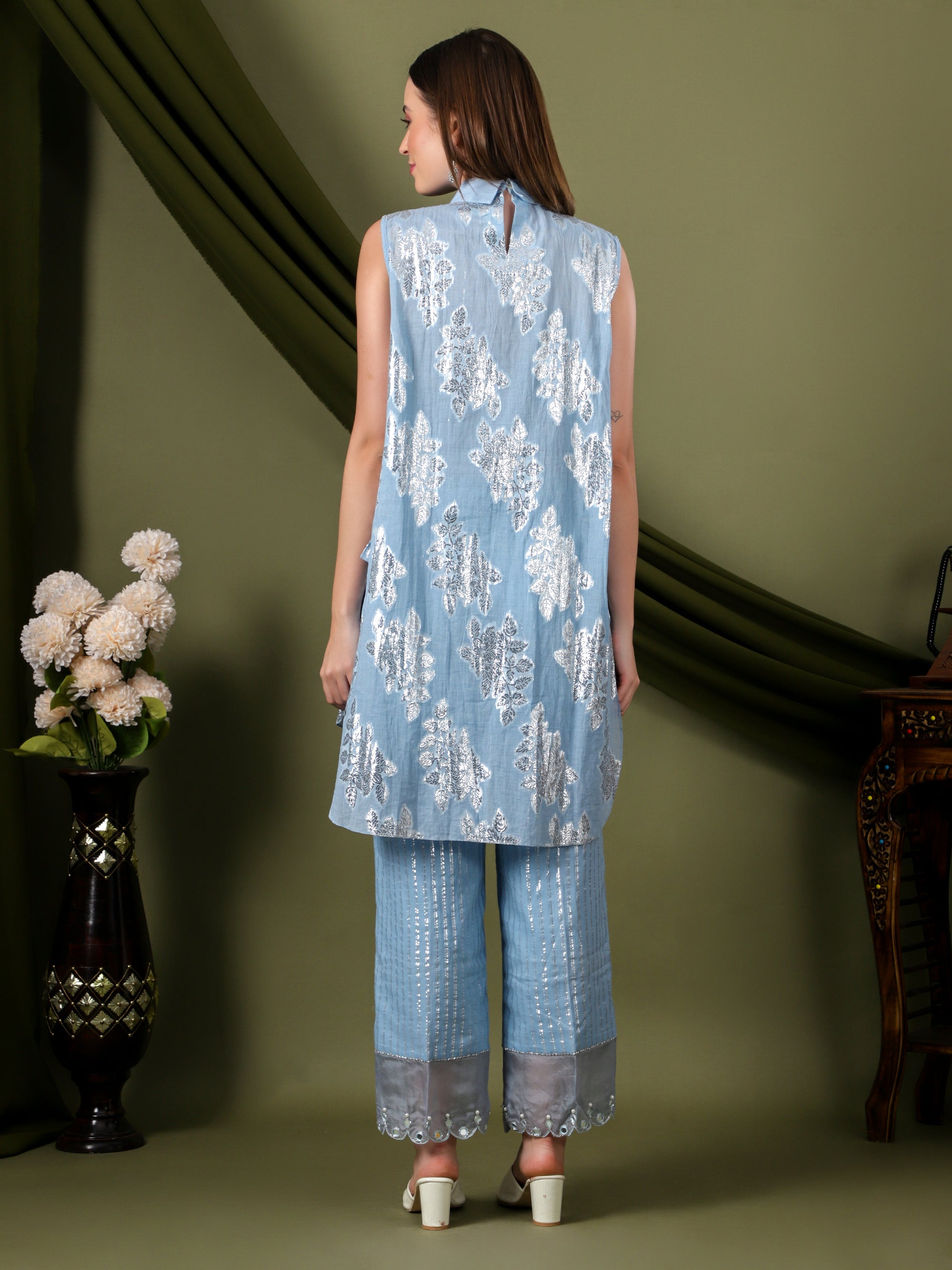 Lurex Cotton Women Co-Ord Set  -  Blue