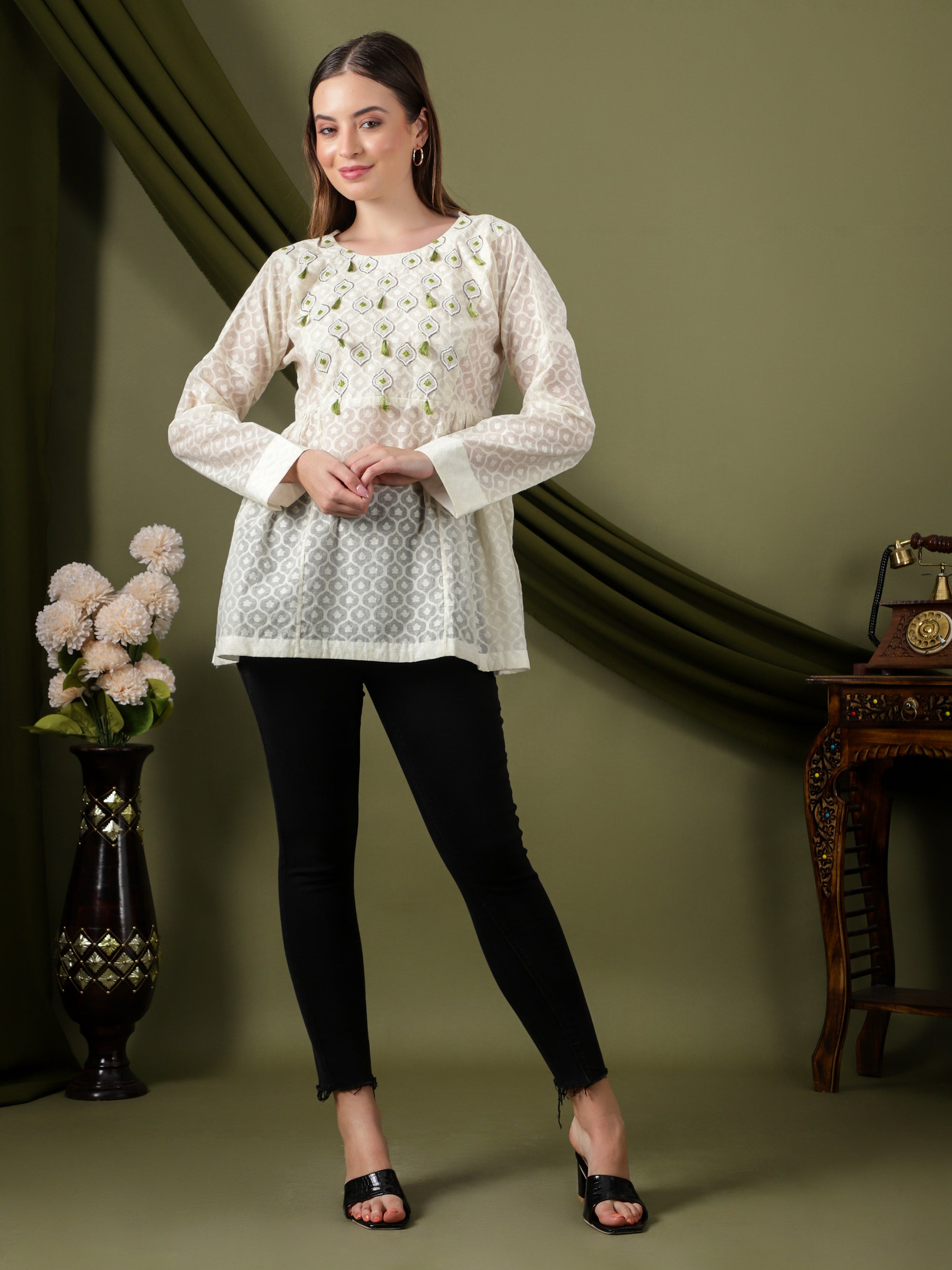 Women Embroidered Top -  Off-White