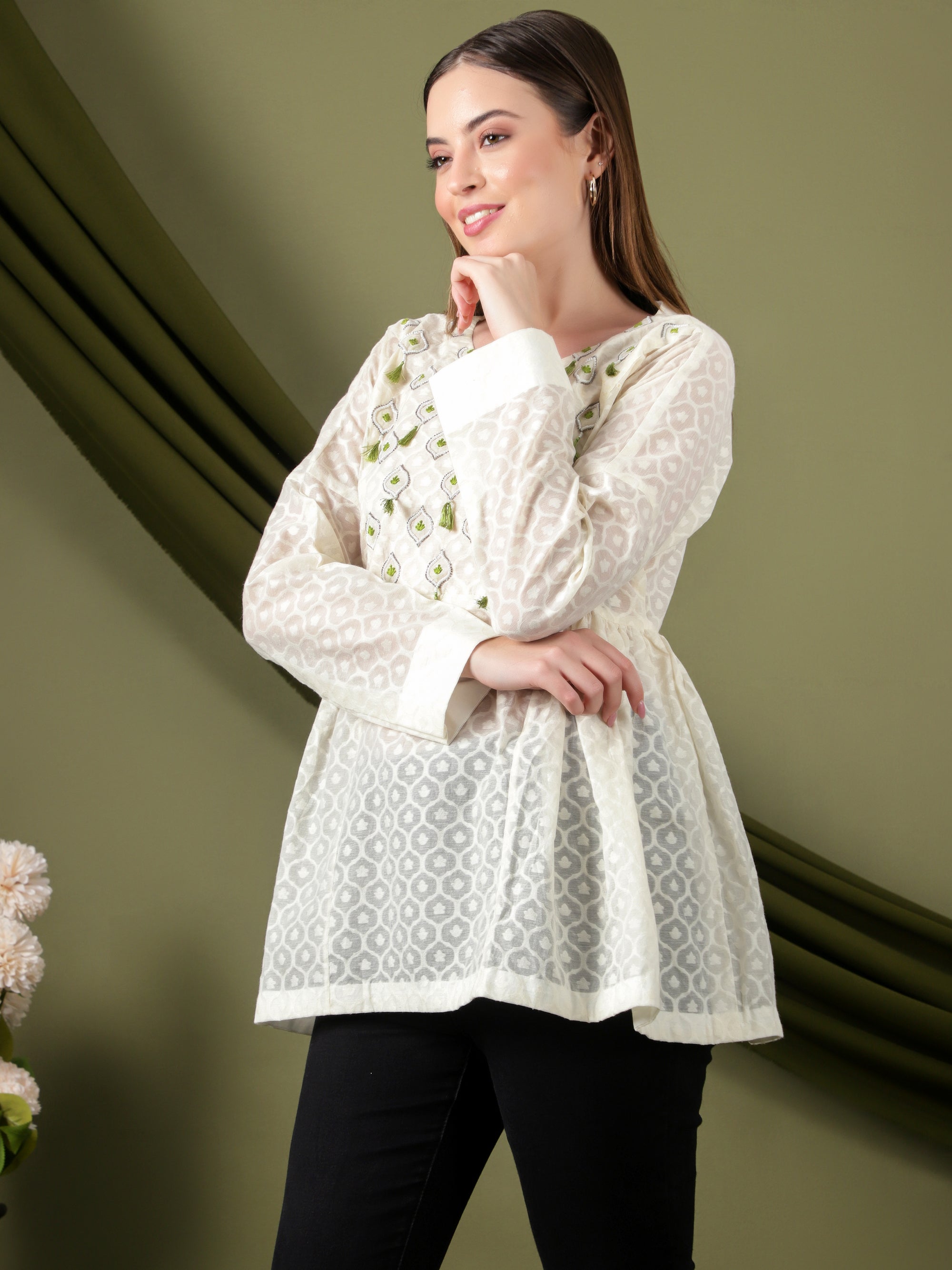 Women Embroidered Top -  Off-White