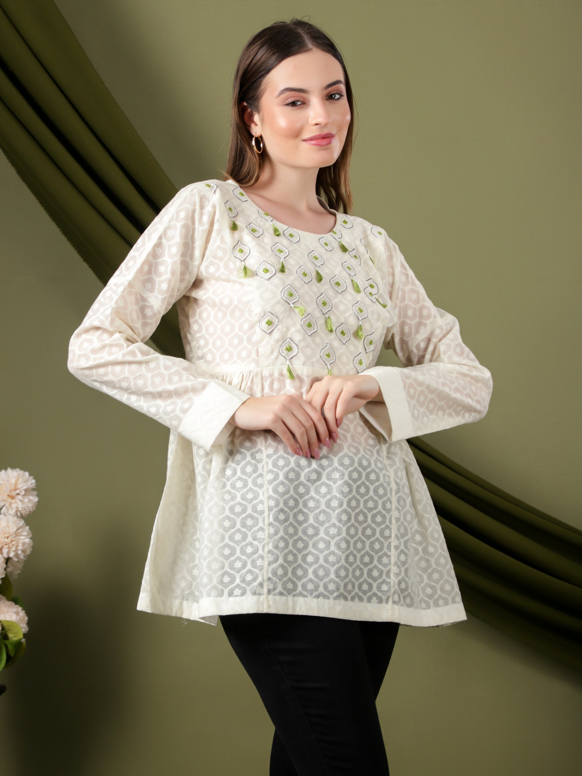 Women Embroidered Top -  Off-White