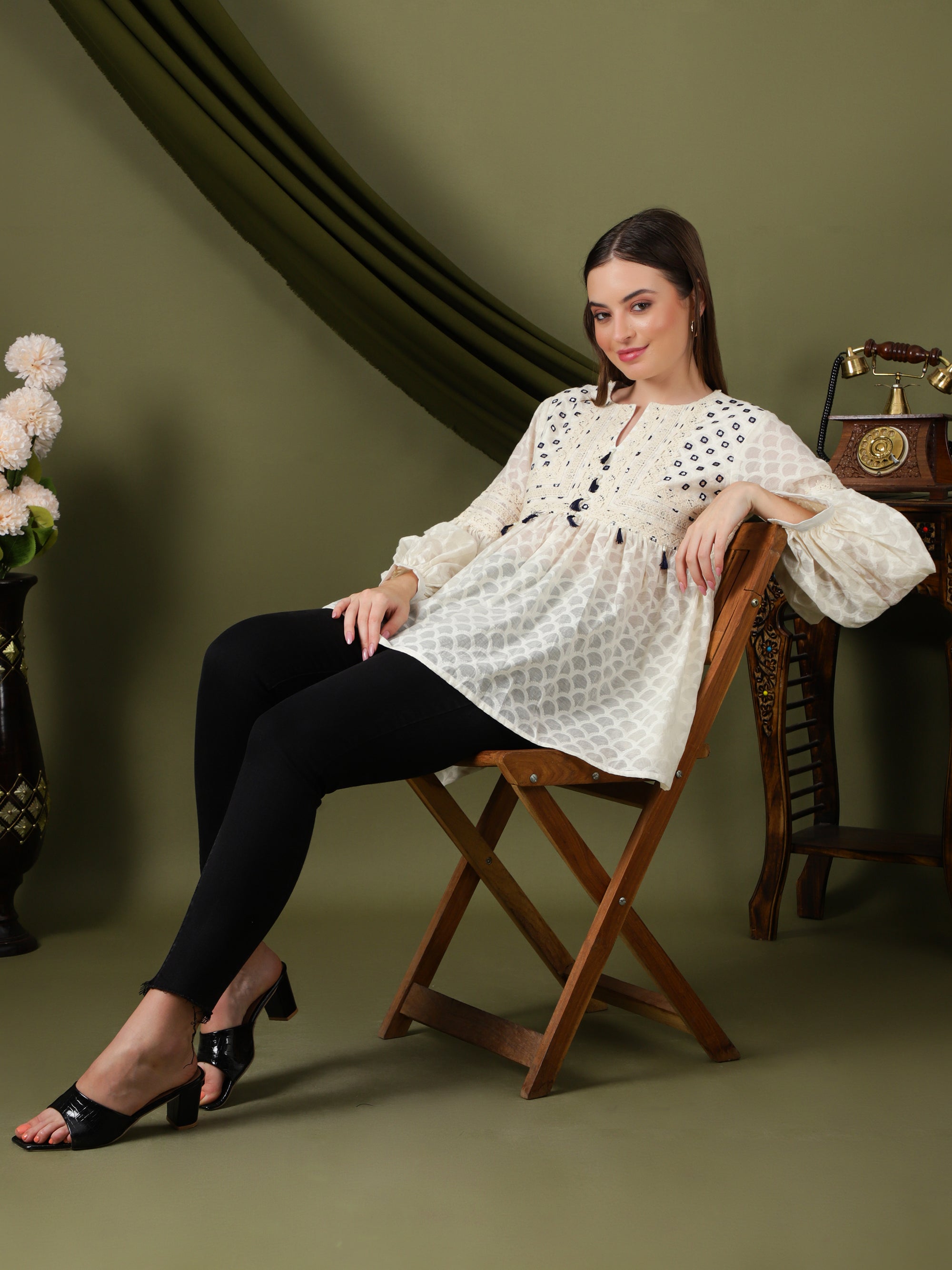 Women Gathered Top - Off -White