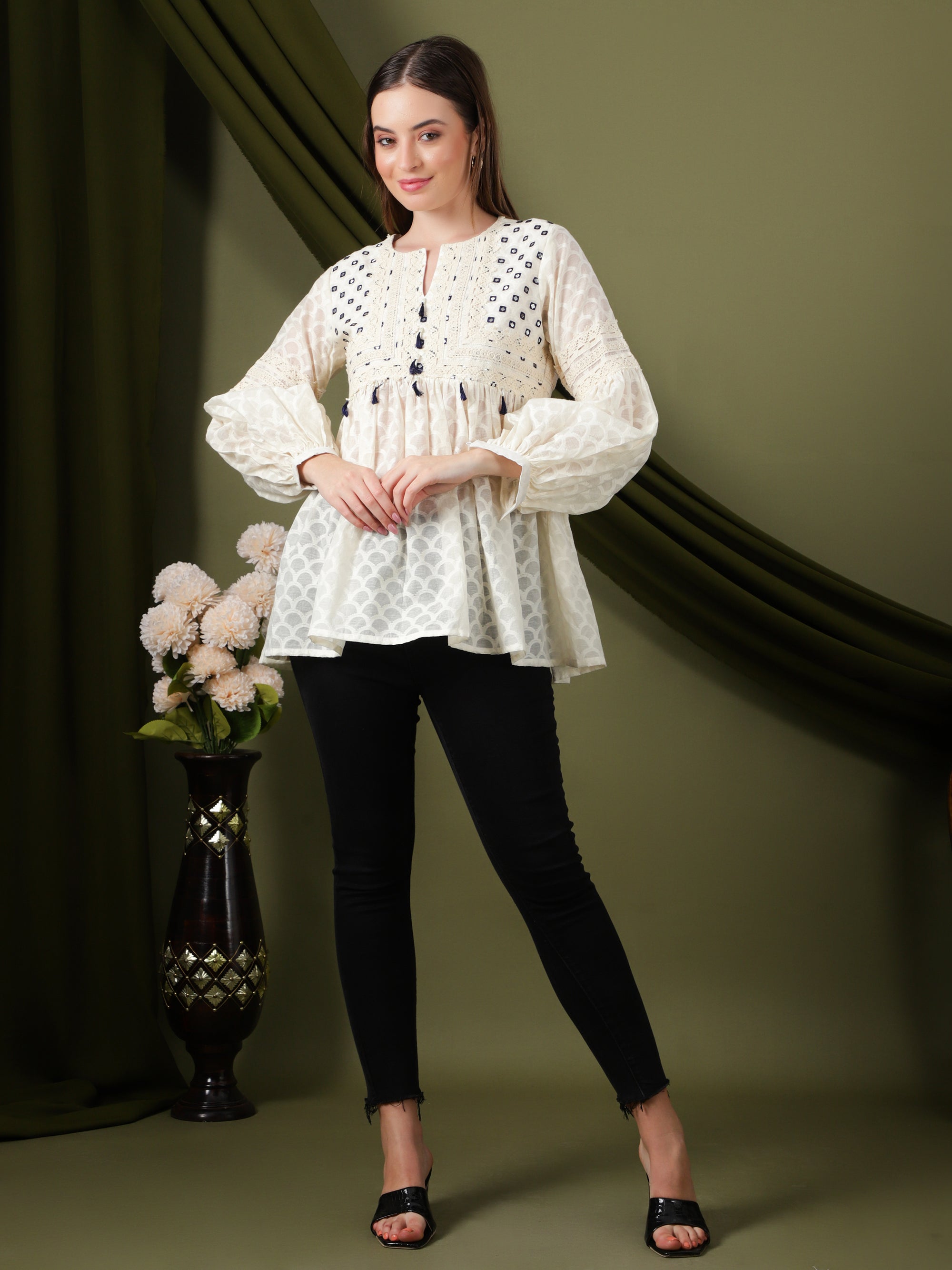 Women Gathered Top - Off -White