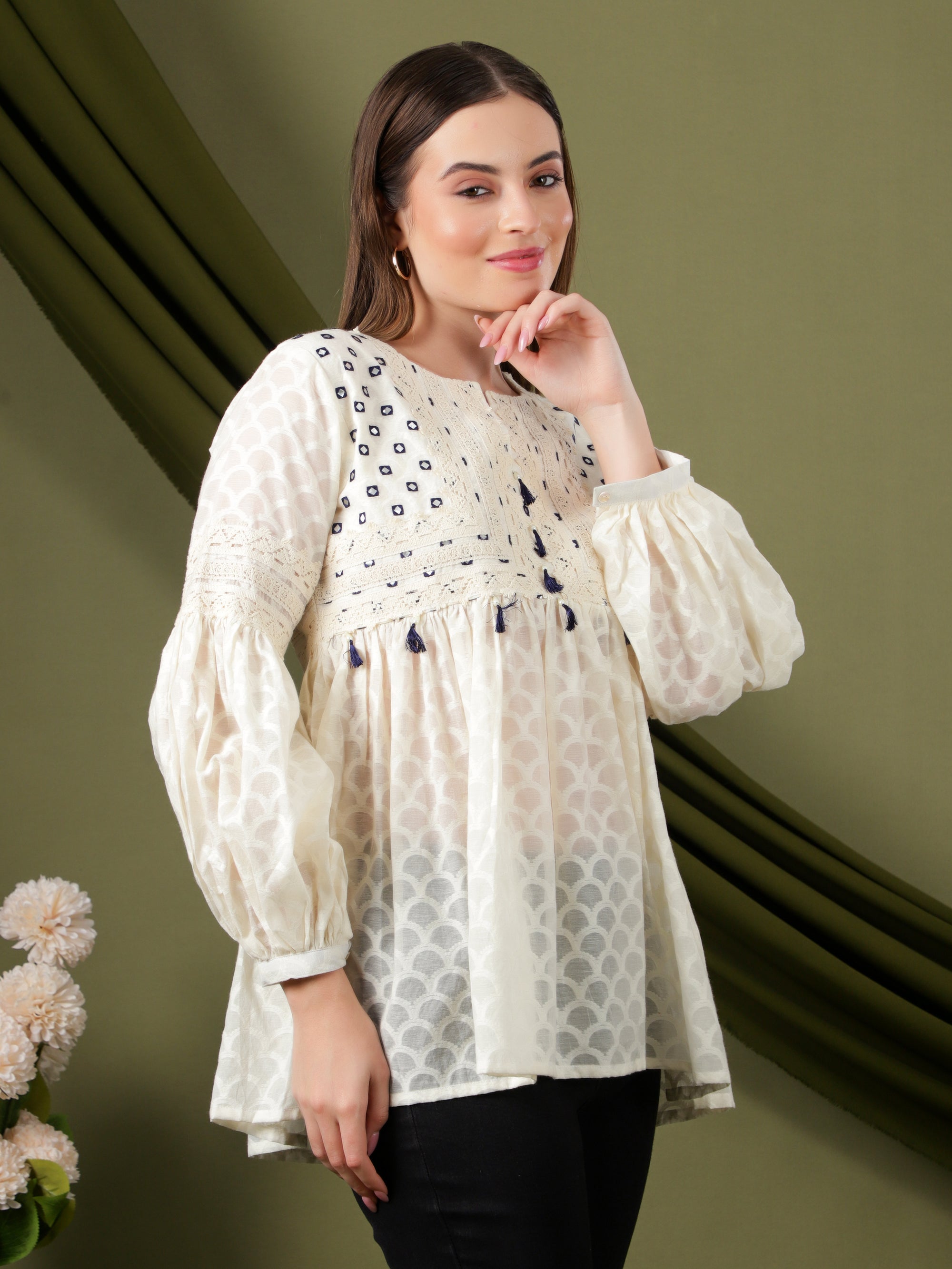 Women Gathered Top - Off -White