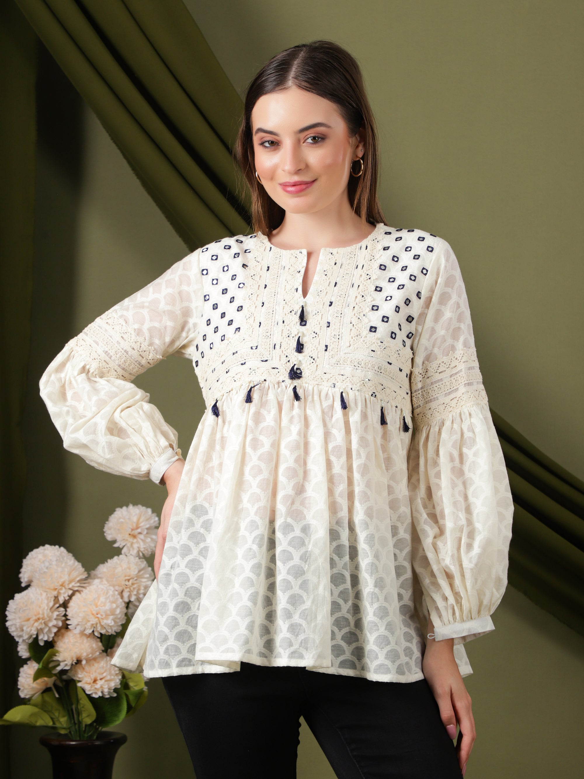 Women Gathered Top - Off -White