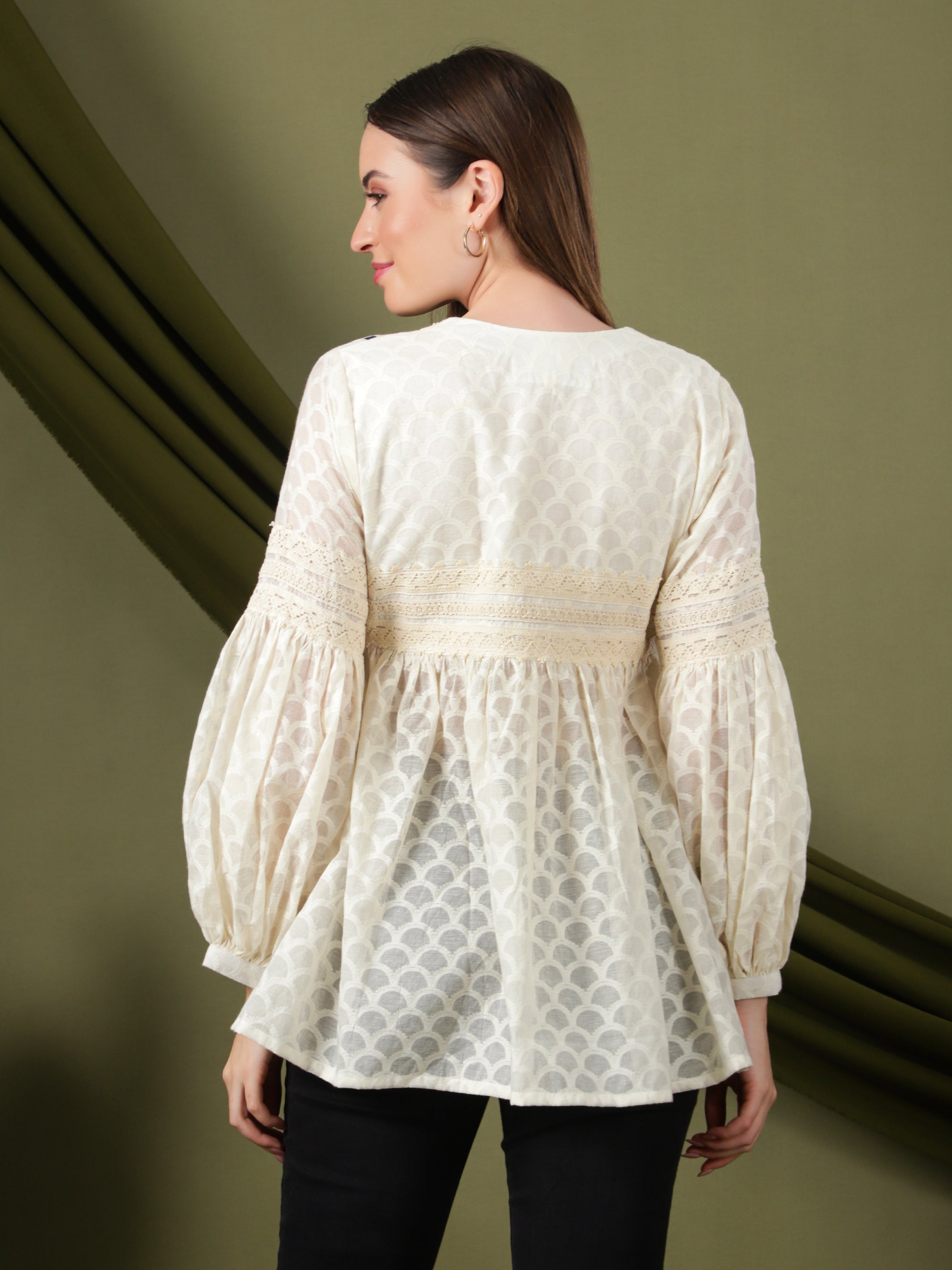 Women Gathered Top - Off -White