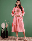 Salmon Pink Mirror Work Women Dress