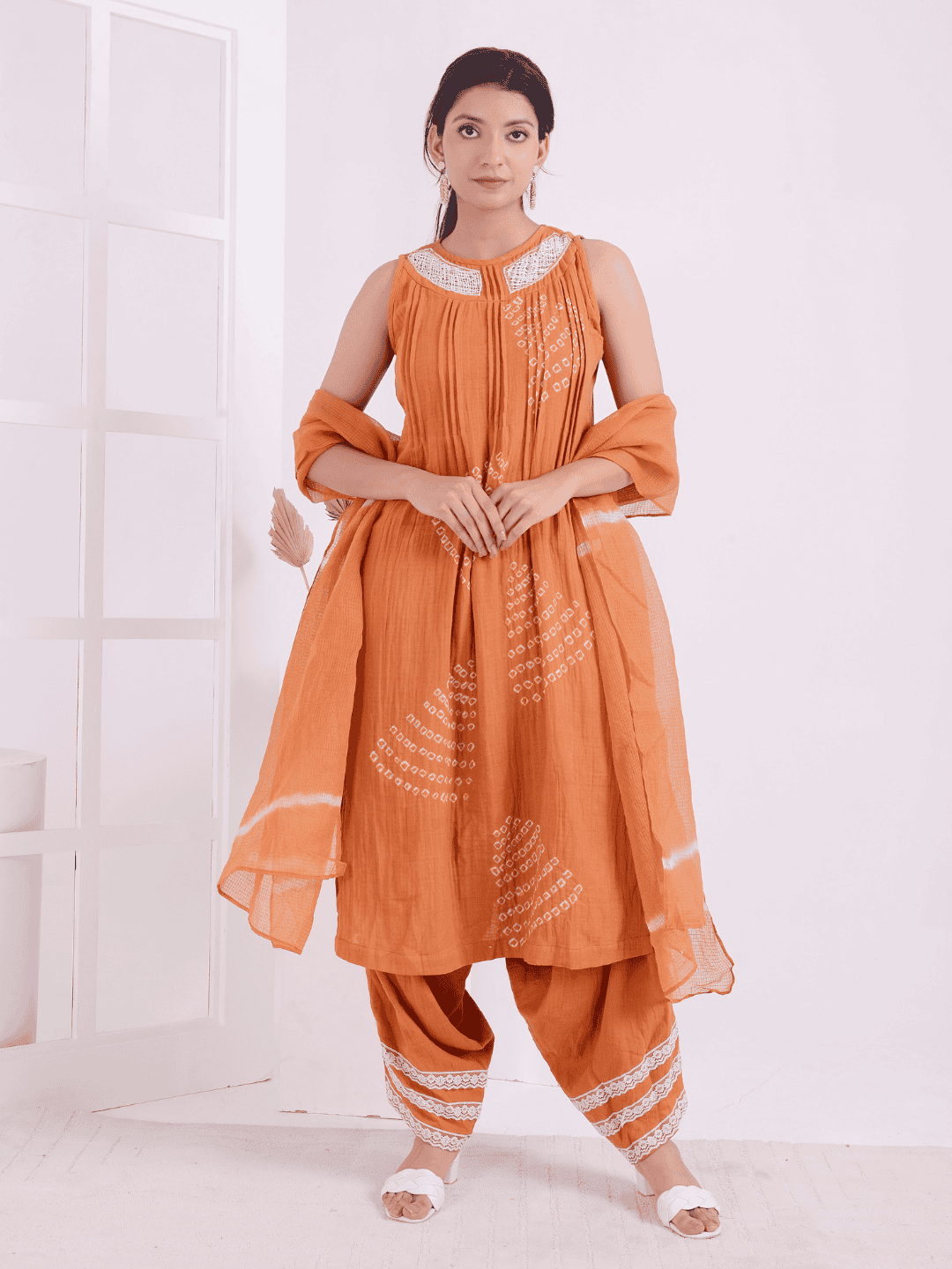 Orange Tie &amp; Dye Kurta Set