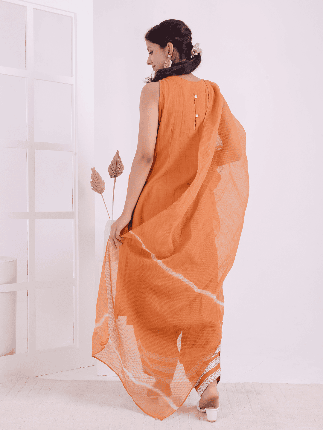 Orange Tie &amp; Dye Kurta Set