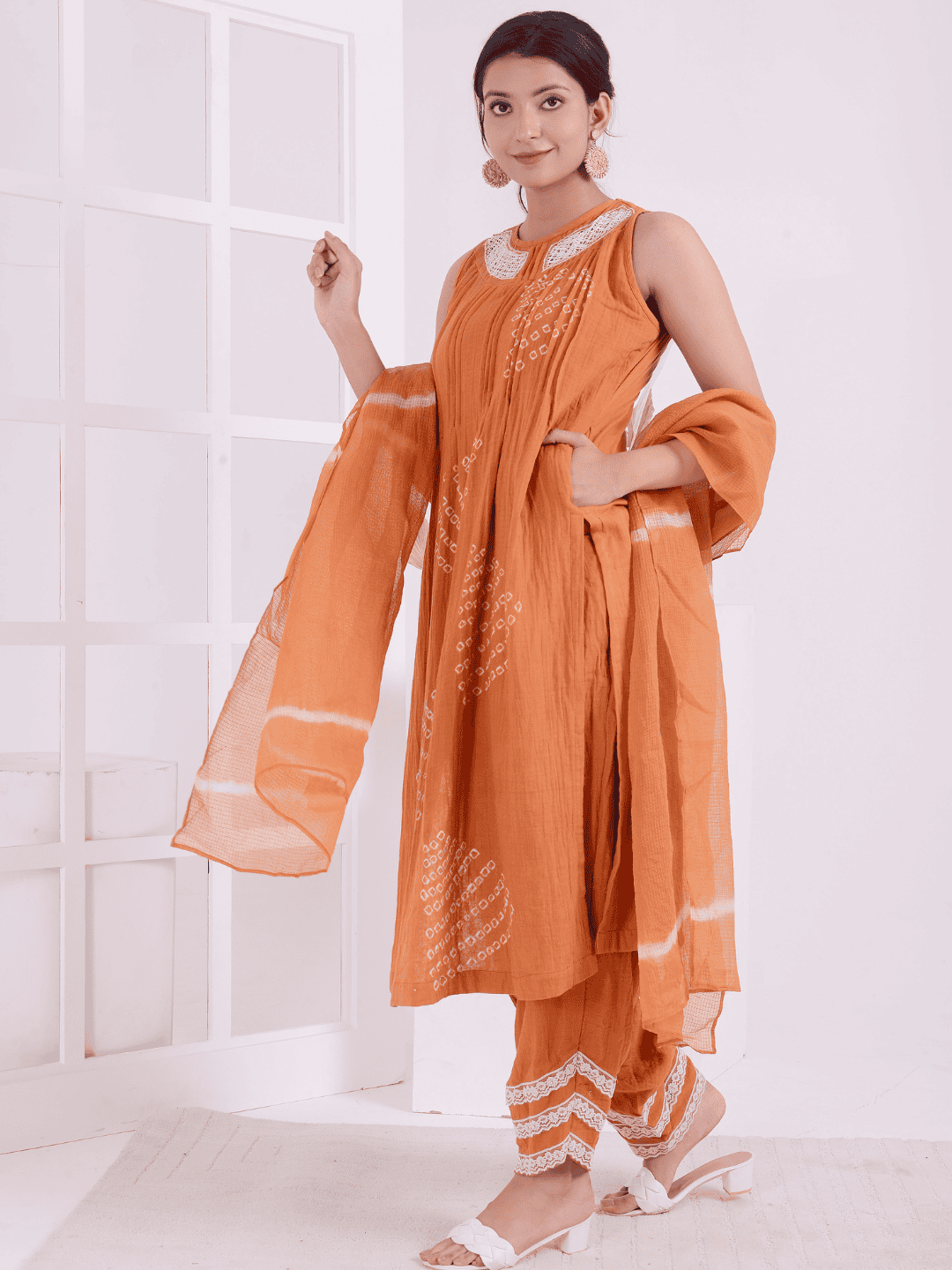 Orange Tie &amp; Dye Kurta Set