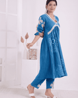 Blue Tie-Dye Women Kurta Set