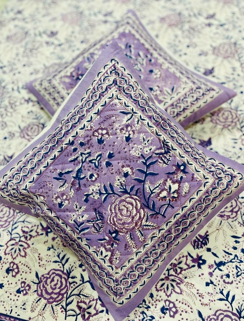 Purple Block Print Cotton Cushion