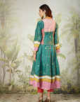 Emrald Green Embroidred  Kurta With Overley Jacket