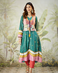 Emrald Green Embroidred  Kurta With Overley Jacket