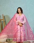 Anarkali Chikankari Kurta Set - Pink