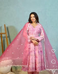 Anarkali Chikankari Kurta Set - Pink