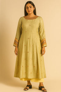 Women Chanderi Kurta Set  - Light Green