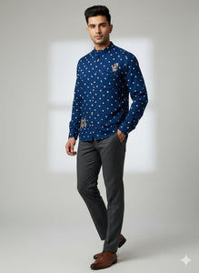 Bandhej Zardozi Work Men Shirt - Blue