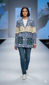 Block Print Women Jacket - Blue