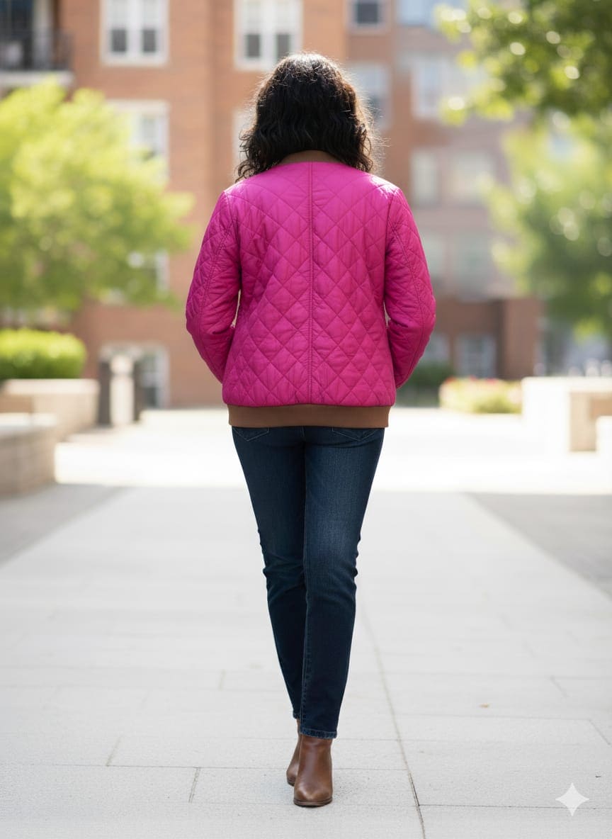 Women Cotton Quilted Jacket - Pink