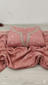 Crush Cotton Bandhej Fabric - Peach