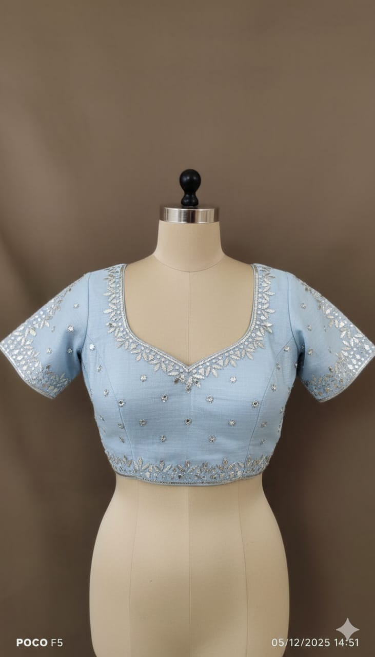 Chanderi Mukaish Blouse -  Sky Blue
