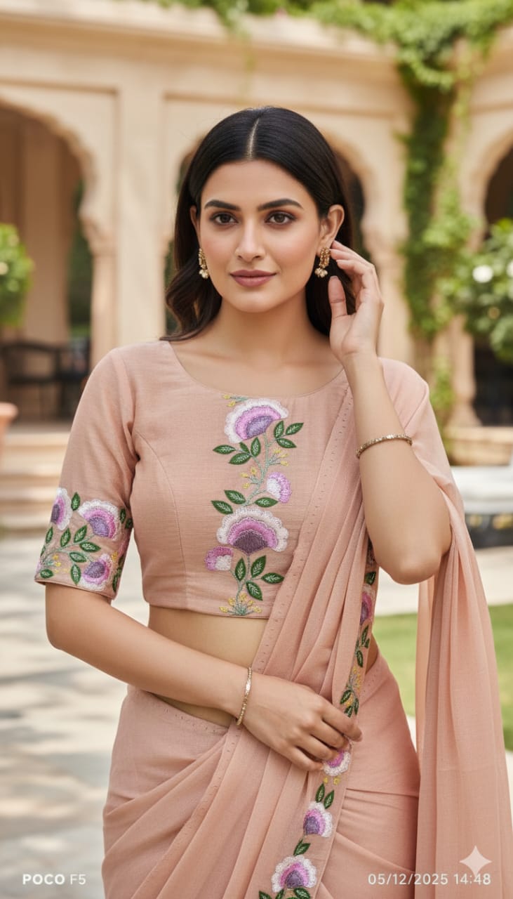 Chanderi Reham Adda Saree With Blouse - Peach