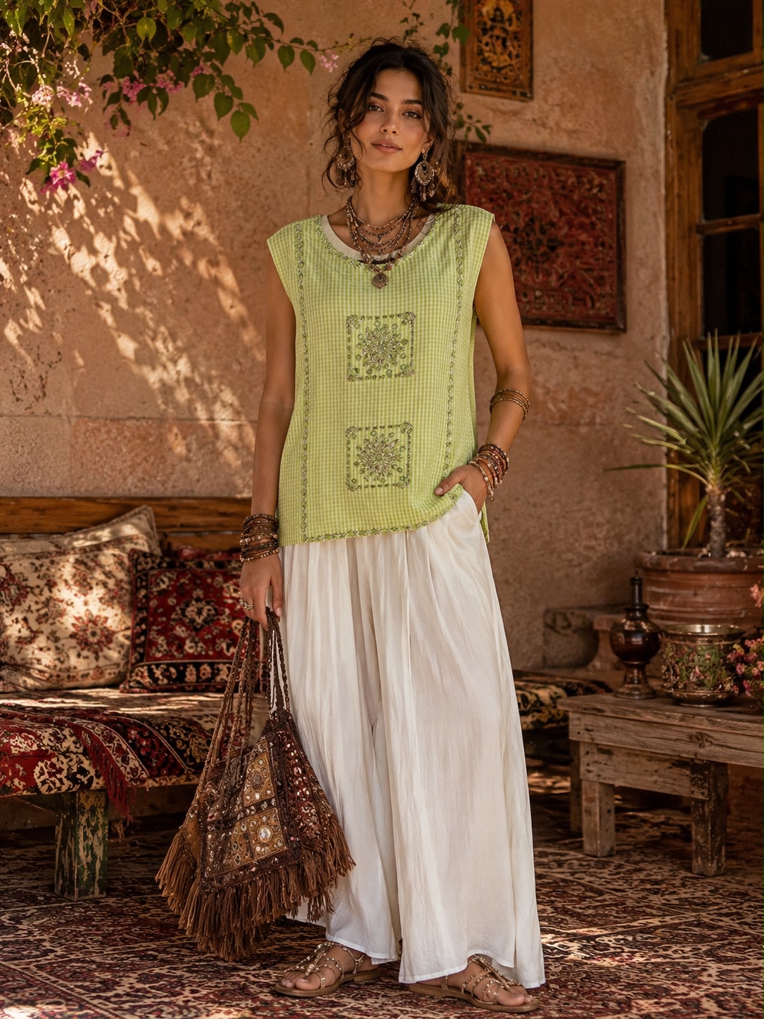 Mirror Work Co-Ord Set - Light Green