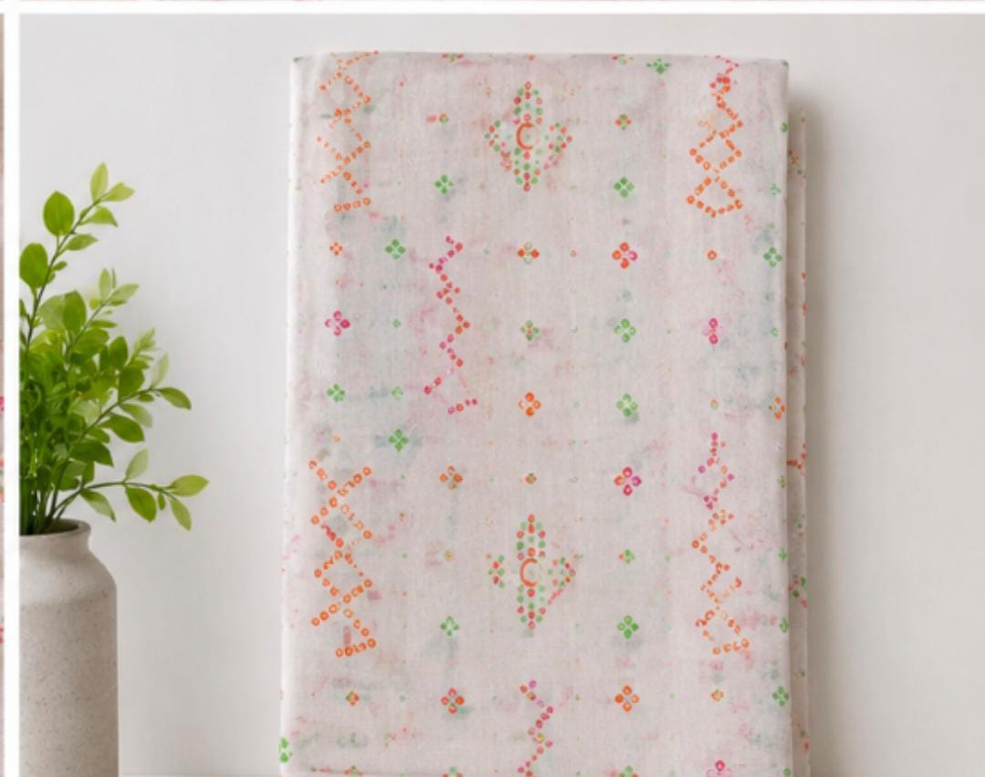 Bandhej Inspired Print Fabric - Off-White