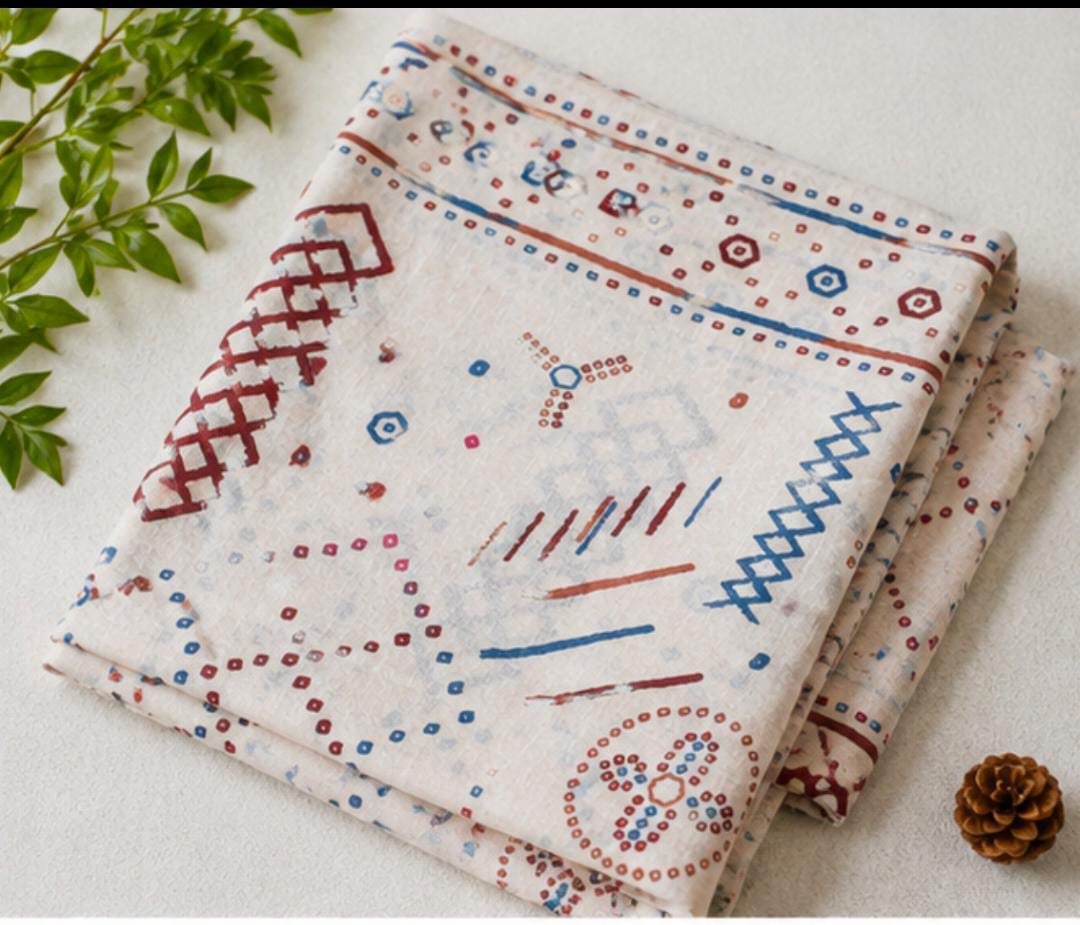 Bandhej Inspired Print Fabric - Off-White