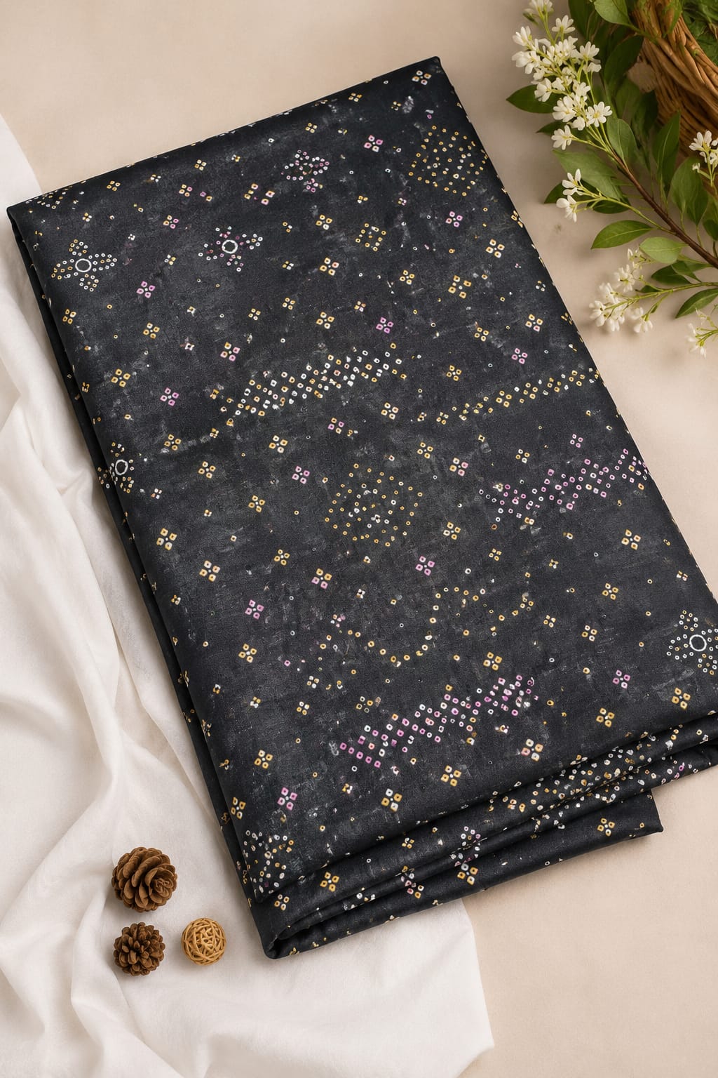 Bandhej Inspired Print Fabric - Black