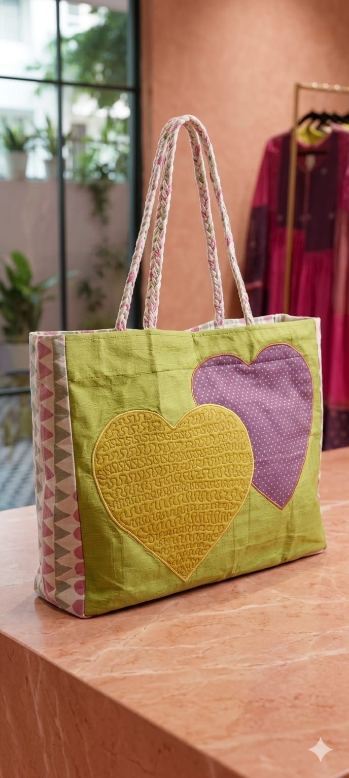 Patch Work Tote Bag - Green