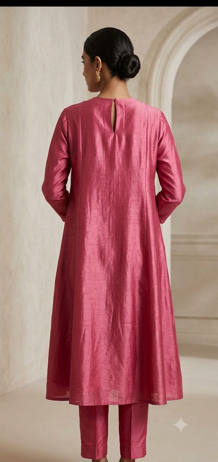Floral Patch Work Kurta Set - Pink