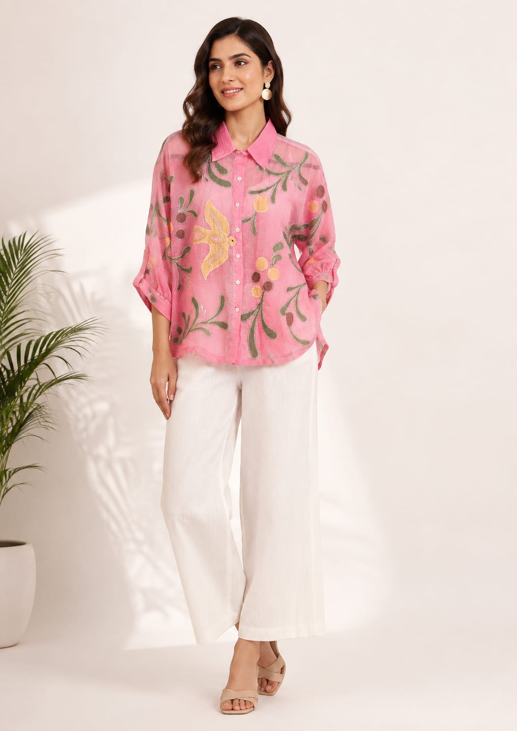 Pink Patch Work Women Shirt