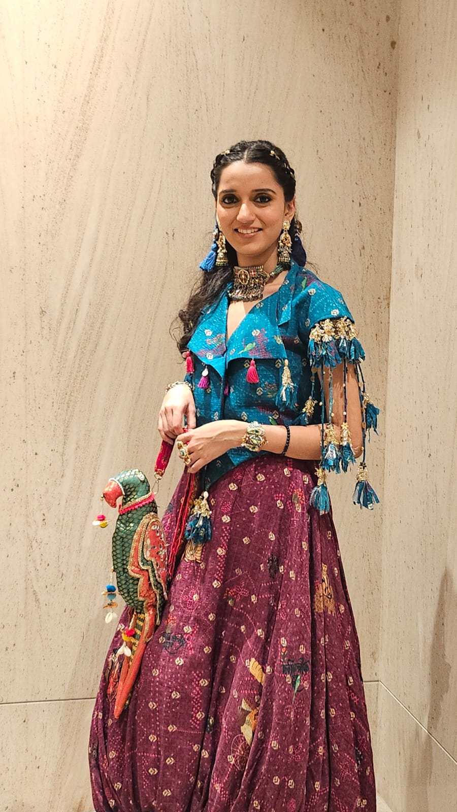 Purple Kalighat Indian Print Top With Skirt