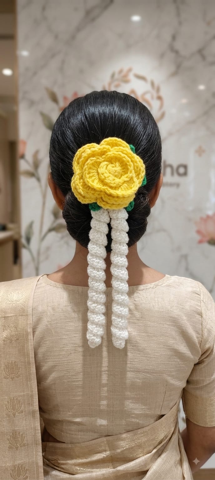 Crochet Handmade Gajra - Yellow