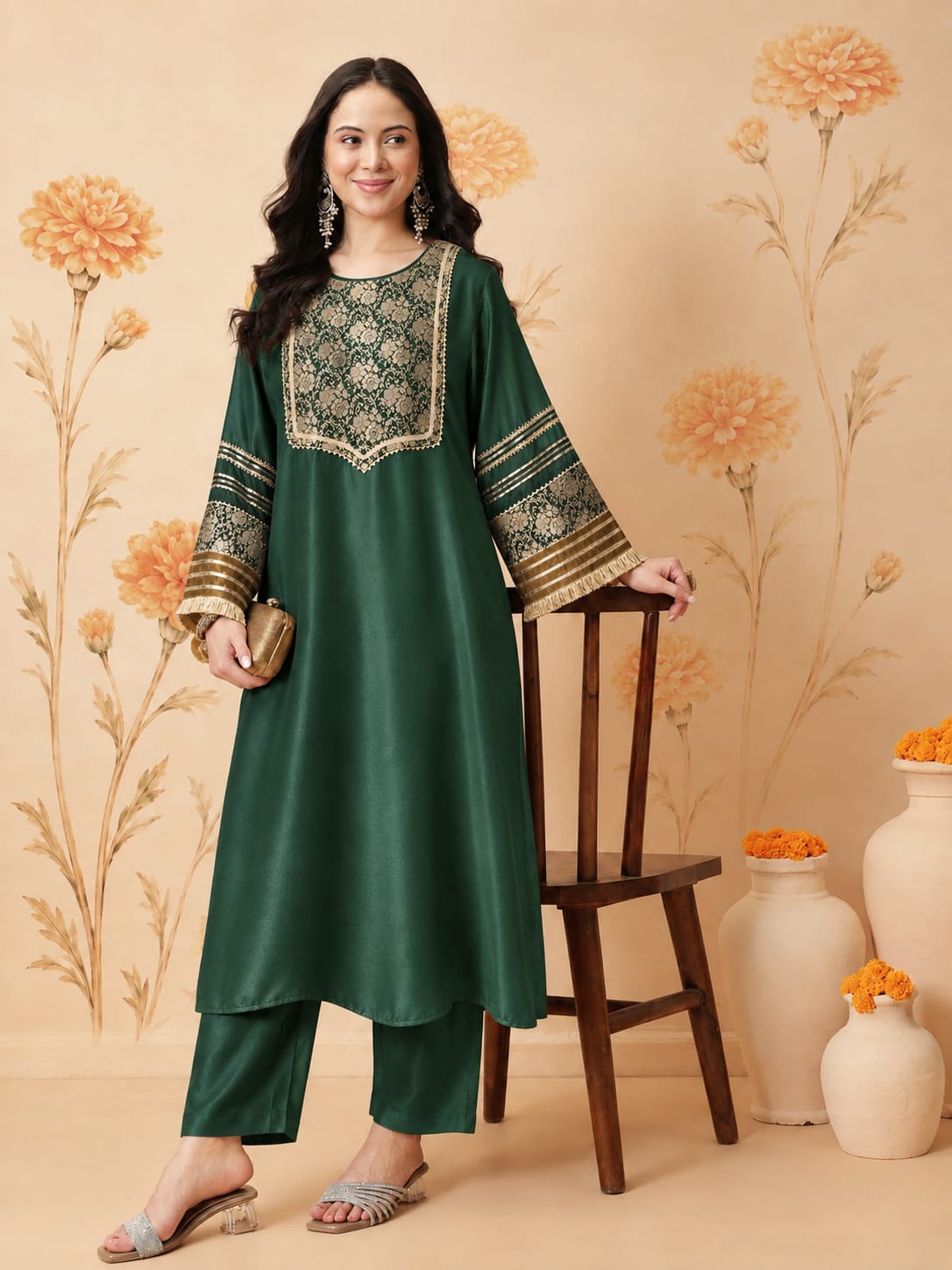 Banarasi  Kurta Set - Green