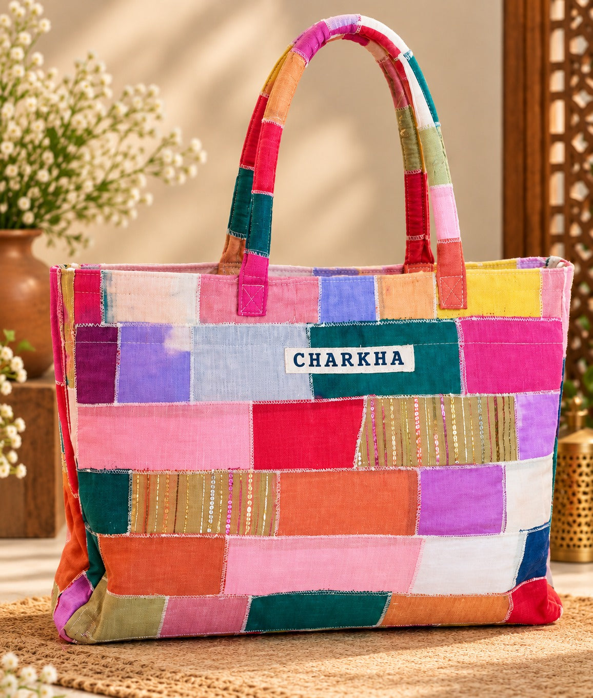 Multicolor Patch Work Tote Bag