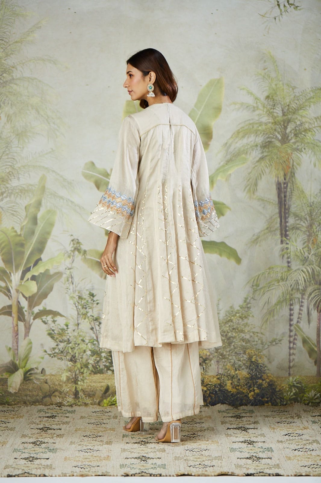 Off-White Patch Work Chanderi Kurta Set