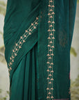 Green Aari Zardozi Embroidered Saree With Blouse