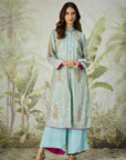 Sky Blue Mukaish Co-Ord Set With Overlay