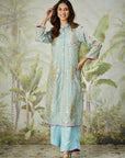 Sky Blue Mukaish Co-Ord Set With Overlay