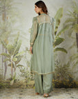 Dusty Green Embroidered Co-ord set with Long Shrug