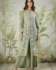 Dusty Green Embroidered Co-ord set with Long Shrug