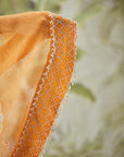 Orange Organza Silk Cape with Drape Skirt