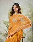 Orange Organza Silk Cape with Drape Skirt